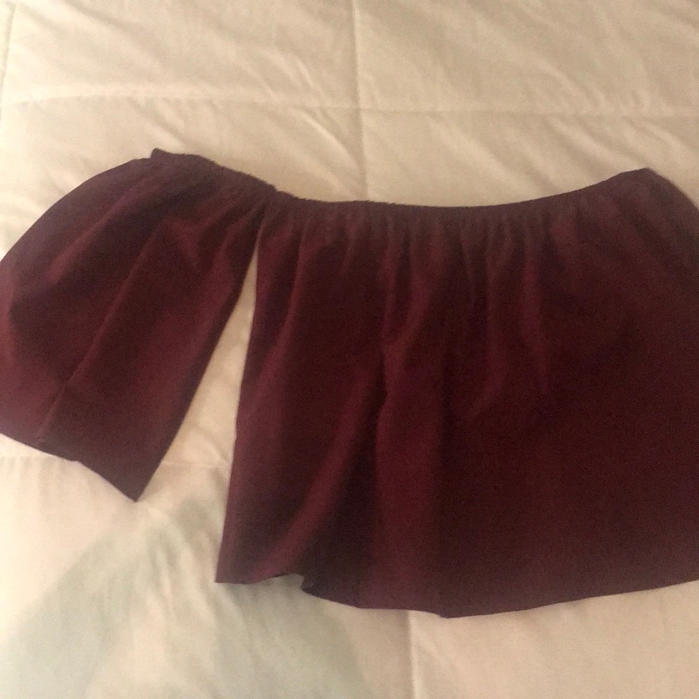 Wine red off shoulder crop top